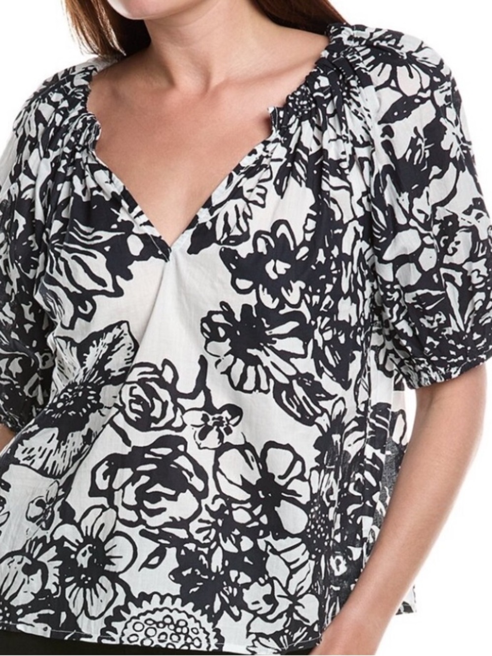 Velvet by Graham & Spencer Black & White Floral Peasant Blouse